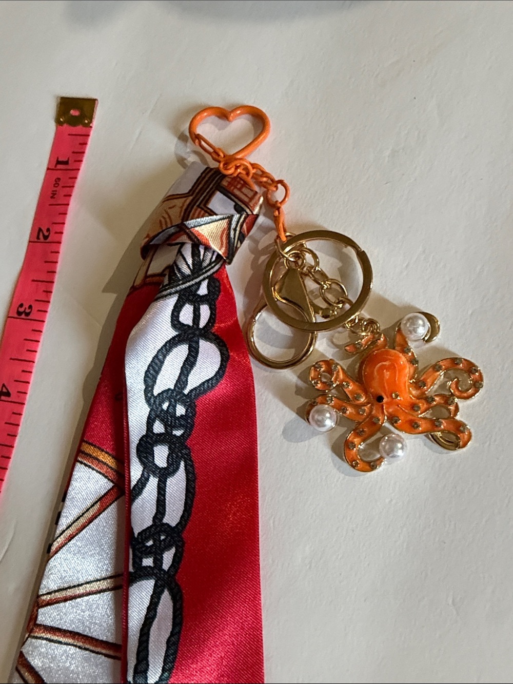 Orange Octopus Charm Keychain with Red Scarf Accent